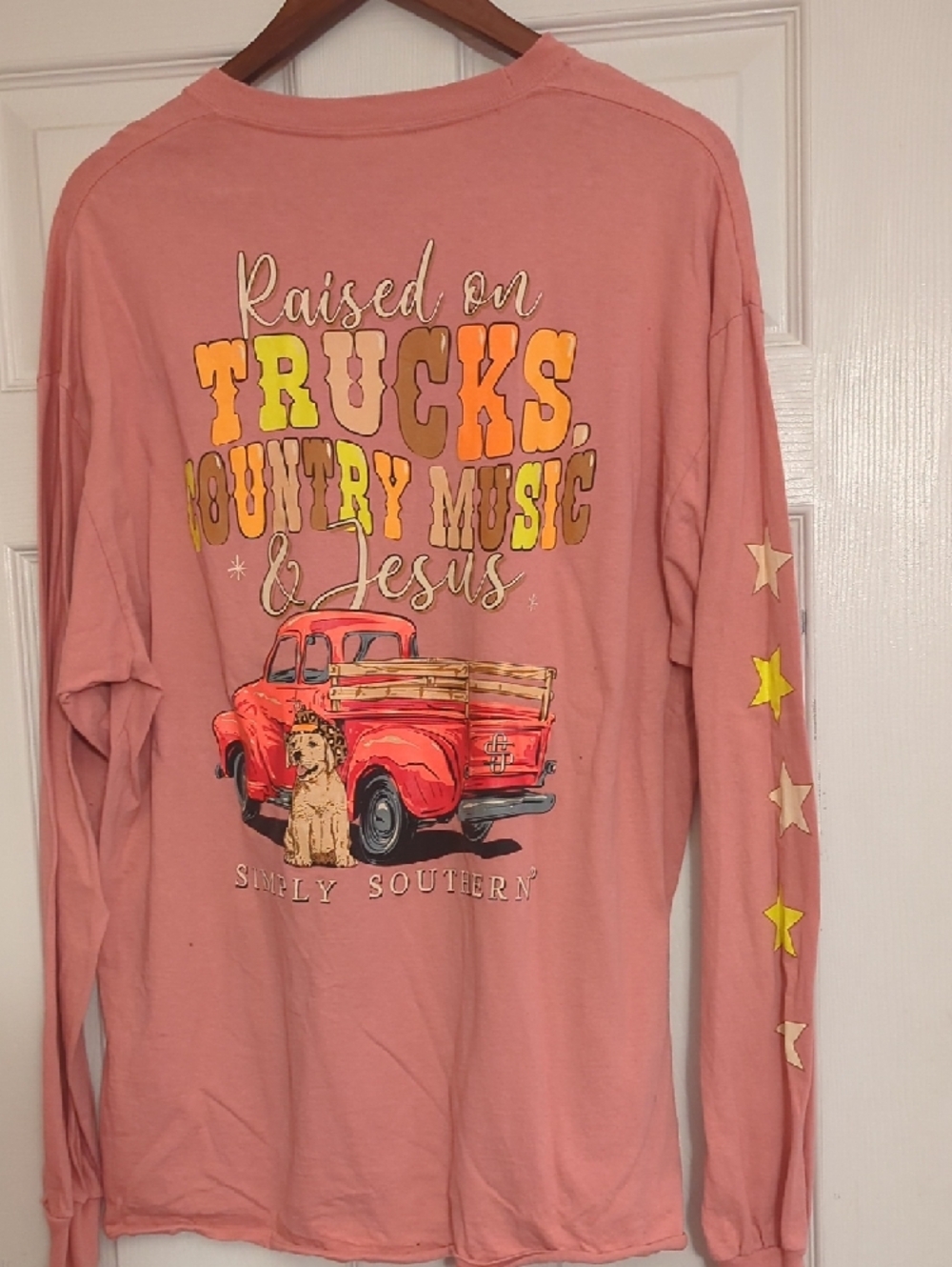 Simply Southern Pink Tee With Raised On Trucks, Country Music & Jesus - Picture 3 of 6